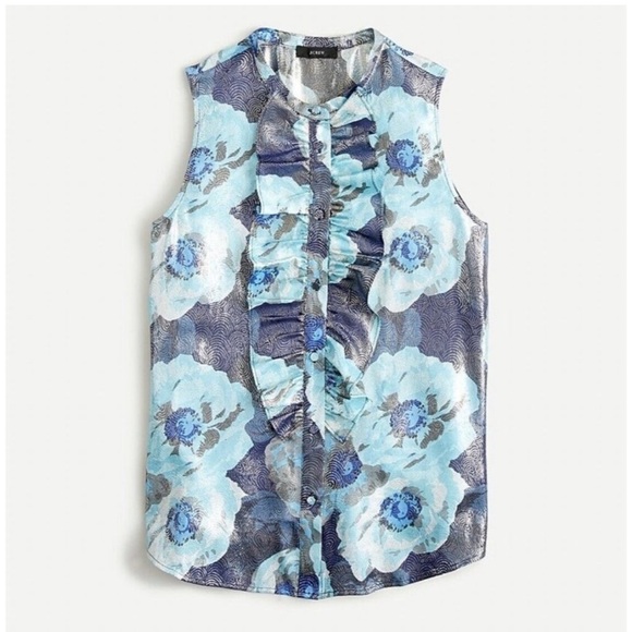 $118 J.Crew Ruffle-front top in floral-print jacquard X-Small - Picture 1 of 8